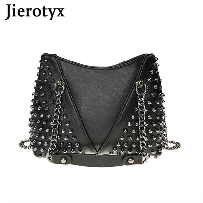 Studded Shoulder Bag Leather Punk Style Rock Rivet Crossbody Handbag Chain Wallet Purse