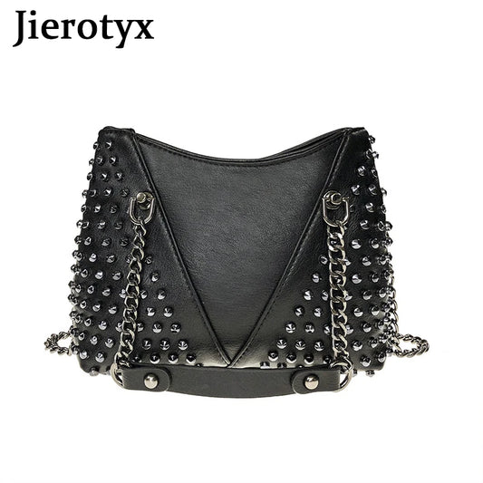 Studded Shoulder Bag Leather Punk Style Rock Rivet Crossbody Handbag Chain Wallet Purse