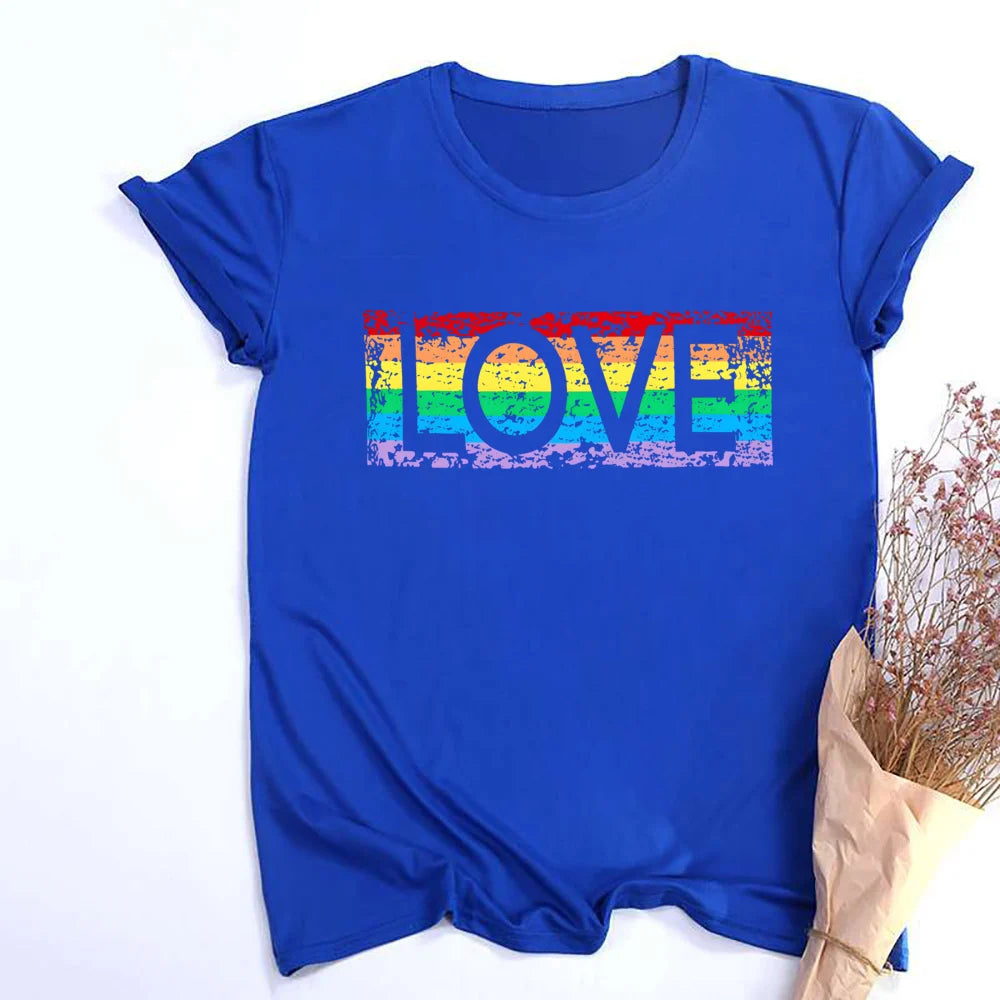 LOVE Pattern Print Girls Rainbow T-shirt Women Tee Shirt LGBT Pride Month T-shirt Love Wins Graphic Tee Summer Women Clothes