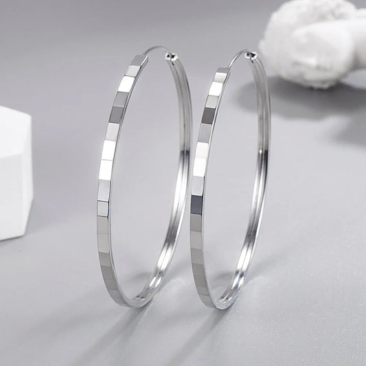 925 Sterling Silver Square Cutting Earrings For Women 3/4/5/6 CM Big Earrings