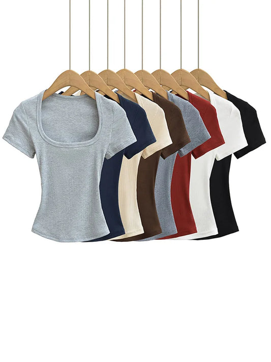 High‑Stretch Square Neck Summer T‑Shirt