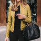 Women’s Slim Fit PU Leather Moto Jacket – Classic Zipper Coat