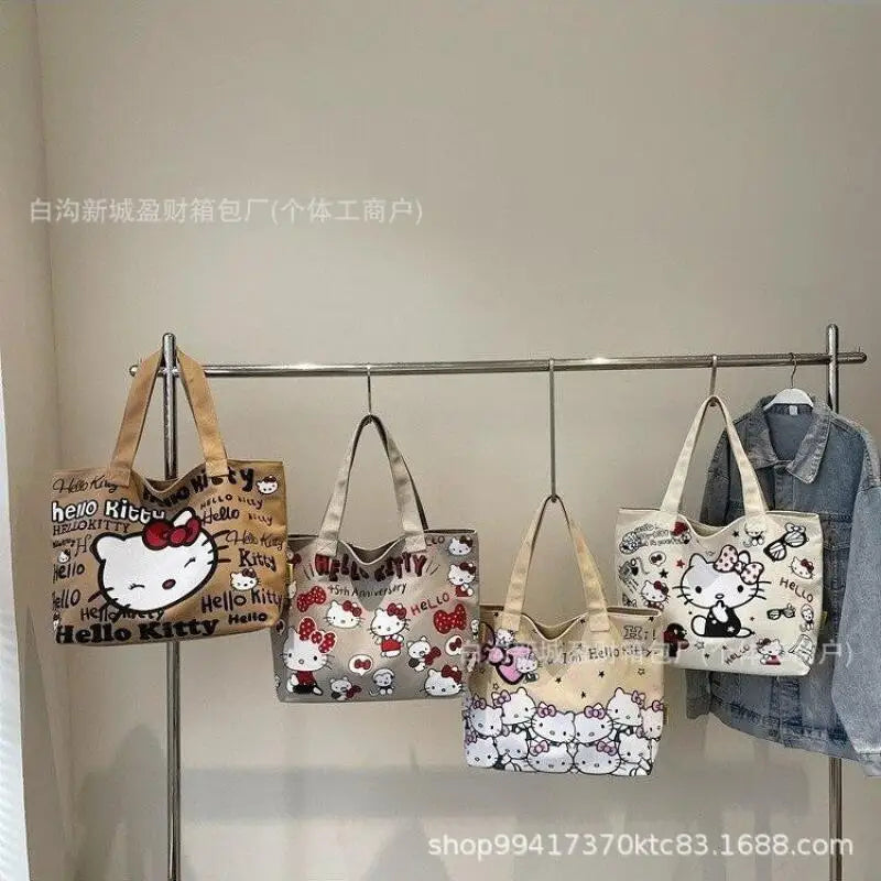 Sanrio Hello Kitty Canvas Zipper Handbag (48cm Large Capacity Tote Bag)