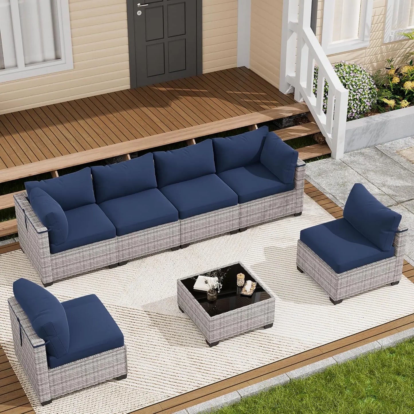7‑Piece Wicker Patio Conversation Set – Custom Sectional Sofa