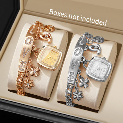 Women’s Luxury Bracelet Watch Set – Square Dial Quartz Wristwatch with Fashion Bracelet (No Box)