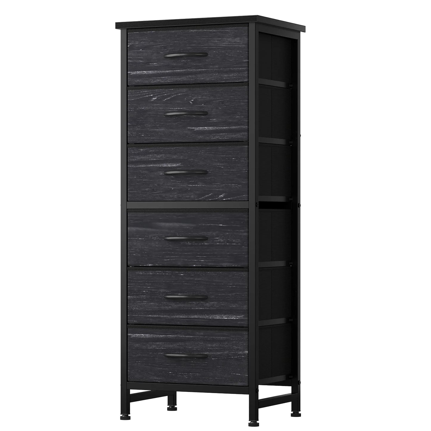 Tall 6‑Drawer Fabric Dresser with Wood Top & Metal Frame