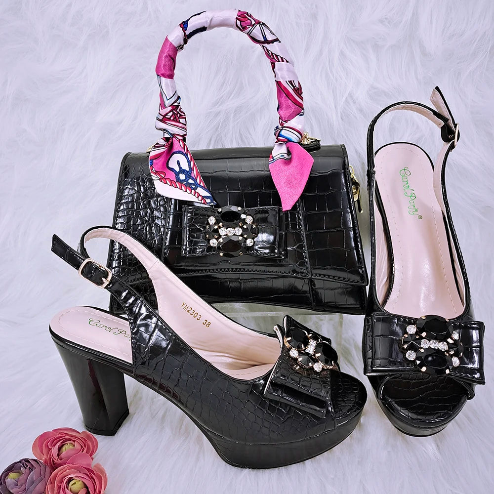 Doershow beautiful Italian shoe and bag set, featuring new shoes and matching bags from Italy in a stunning pink color, model HFG1-23.