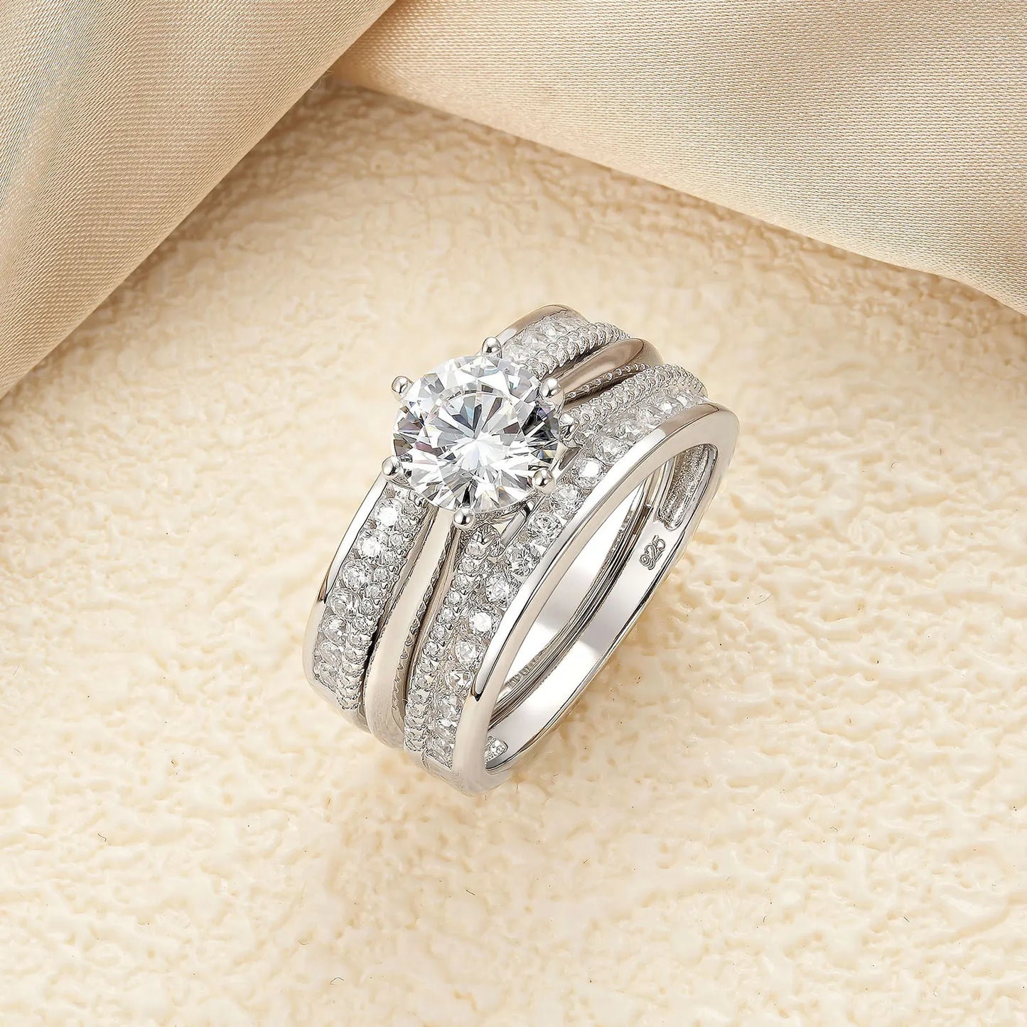 Newshe 2 Pcs Wedding Ring Set 925 Sterling Silver Solitaire Round CZ Engagement Rings for Women Luxury Jewelry