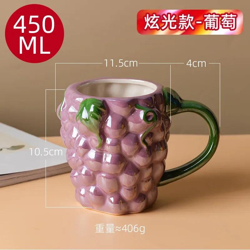 Creative Ceramic Strawberry Pumpkin Pineapple Coffee Cup Kids Fruit Mug Home Office Breakfast Milk Drink Mug Birthday Gift