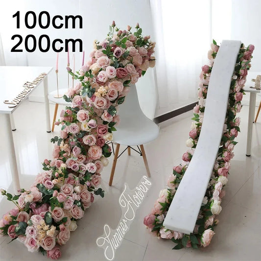 1m 2m Luxury Flower Row Runner Artificial Flowers for Table Centerpiece Wedding Decoration Mix Flowers Backdrop Wall Arches Deco