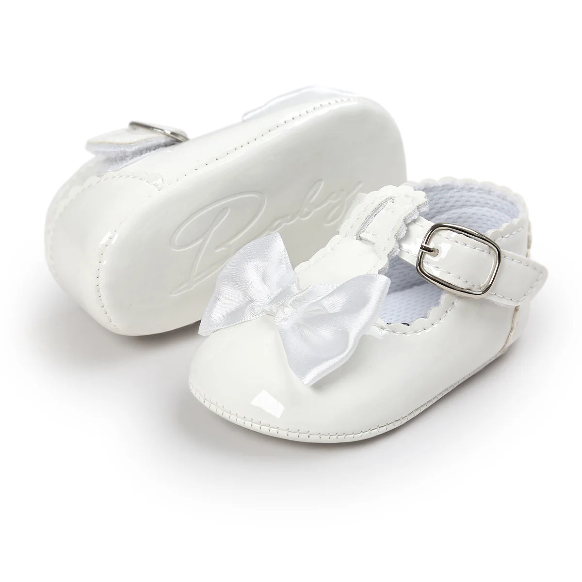 Baby Girls Classic Bowknot Rubber Sole Anti-slip PU Shoes