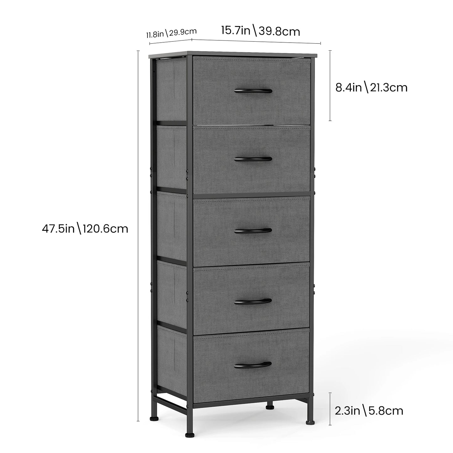 48" Bedroom Dresser with 5 Fabric Drawers