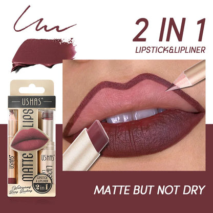 USHAS 12 Color Matte Lipstick Set Long-lasting Waterproof Lipstick + Lip Liner Set Easy Coloring Non-Stick Cup Lip Makeup Suit
