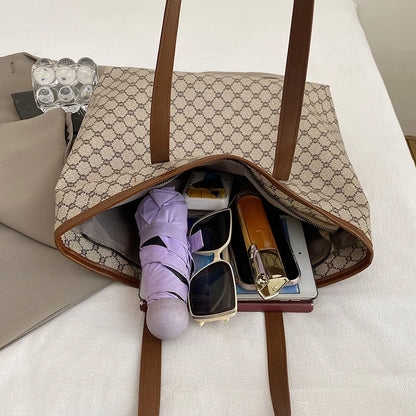 Classic Women Tote Bag, Synthetic Leather Geometric Design for Women Handbag Shoulder Bag, Large Capacity Shopping Travel Bag