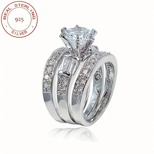 3pcs/set 925 Sterling Silver Women Ring Set Jewelry CZ Engagement Wedding Stackable Rings Banquet Party Jewelry