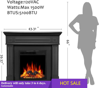 43" Electric Fireplace TV Stand — LED Flame & Heater