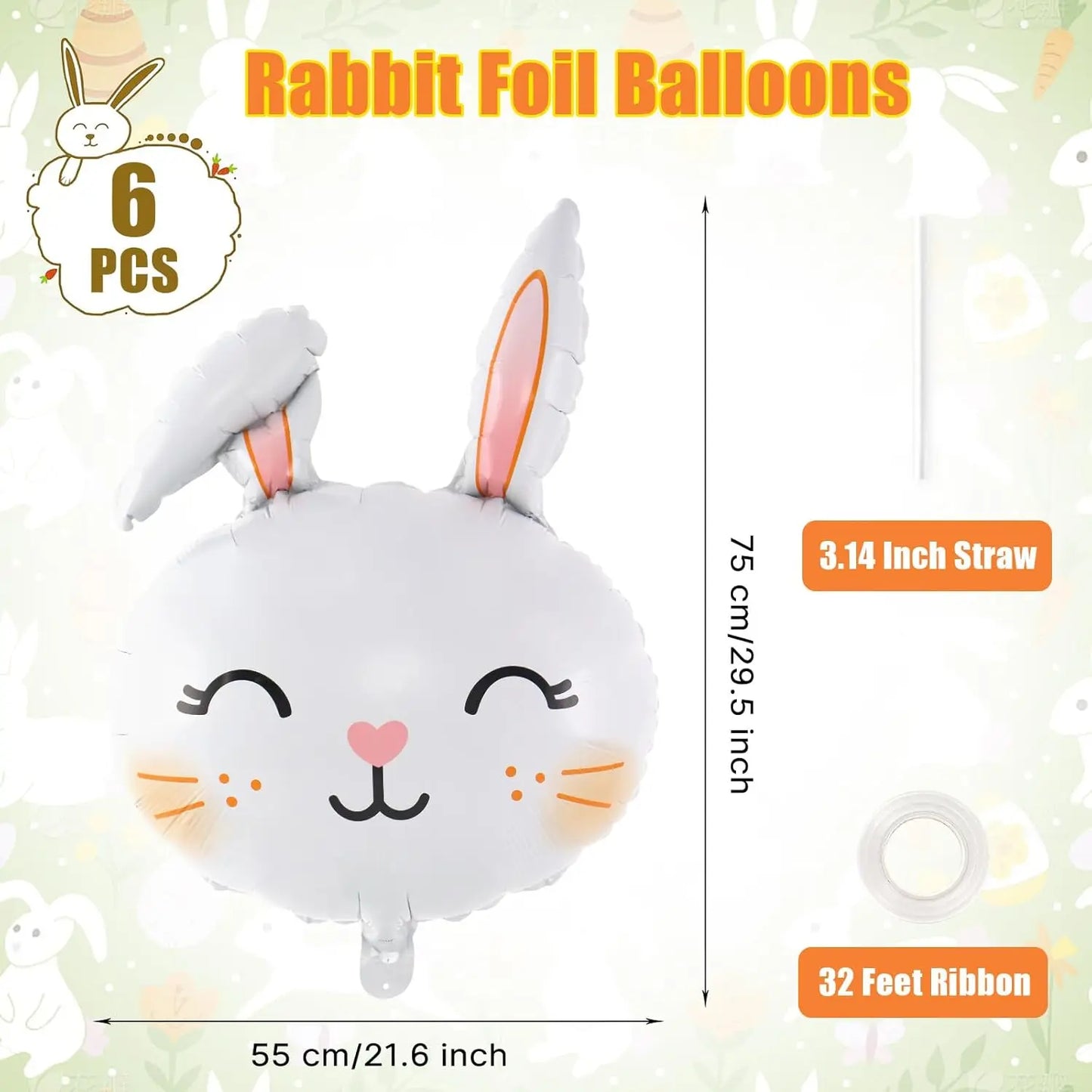 3/6Pcs Easter Rabbit Balloons, Giant Bunny Shaped Foil Balloons Happy Easter Balloon forEaster Party Decors Kids Birthday Party