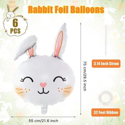 3/6Pcs Easter Rabbit Balloons, Giant Bunny Shaped Foil Balloons Happy Easter Balloon forEaster Party Decors Kids Birthday Party