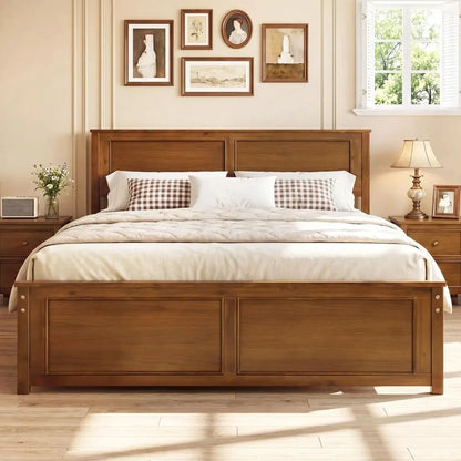 Queen Farmhouse Wood Platform Bed Frame with Headboard
