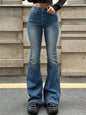 Women’s Flare Stretch Moustache Jeans – High‑Waist Gray Skinny Bell‑Bottom Denim Pants, Classic Y2K Punk Long Trousers