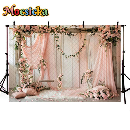 Mocsicka Photography Background Spring Indoor Wreath Cradle Decor Wedding Maternity Adult Kids Portrait Backdrop Photo Studio