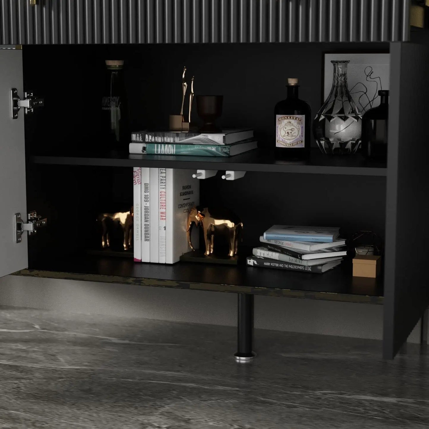 63" Modern Sideboard with Drawer & Pop‑Up Doors – Metal Legs