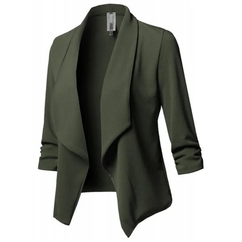 Women’s Waterfall Open‑Front Blazer – Asymmetrical Long Jacket