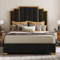 Queen Velvet Bed Frame with Gold Trim Headboard (Custom)
