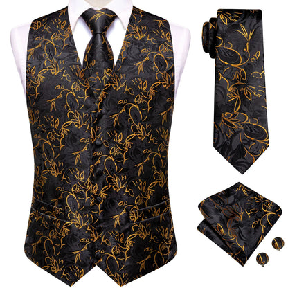 Hi-Tie 20 Color Silk Men's Vests Tie Slim Sleeveless Jacket Hanky Cufflink Waistcoat 4PC Suit
