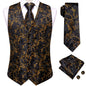 Hi-Tie 20 Color Silk Men's Vests Tie Slim Sleeveless Jacket Hanky Cufflink Waistcoat 4PC Suit
