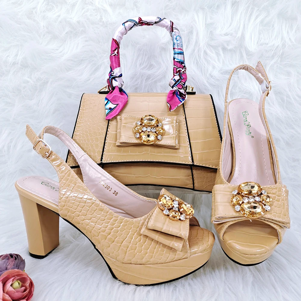 Doershow beautiful Italian shoe and bag set, featuring new shoes and matching bags from Italy in a stunning pink color, model HFG1-23.