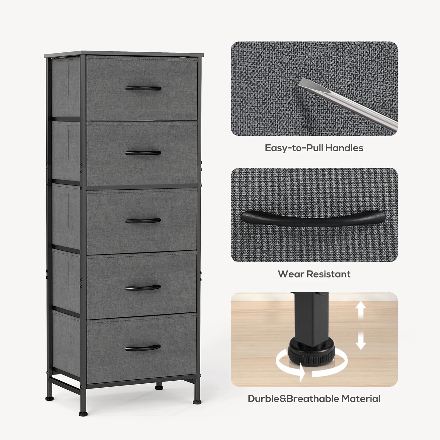5‑Drawer Fabric Cabinet – 48" Living Room Storage