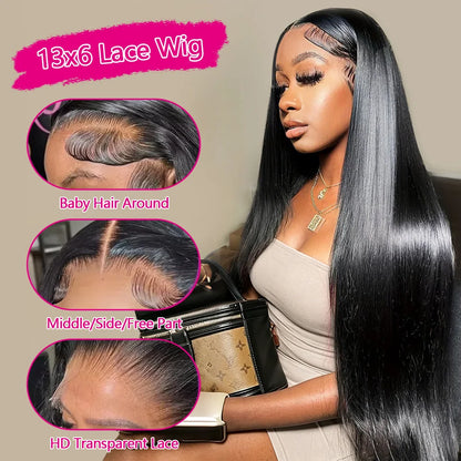 30 Inch 13x6 Hd Lace Wig 100% Human Hair Straight Brazilian Pre-Plucked