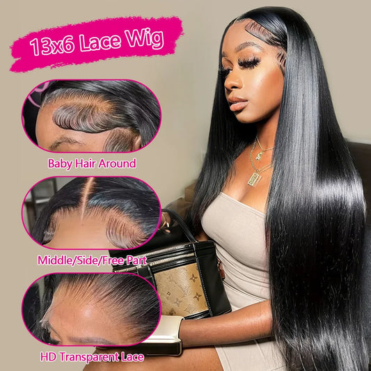30 Inch 13x6 Hd Lace Wig 100% Human Hair Straight Brazilian Pre-Plucked