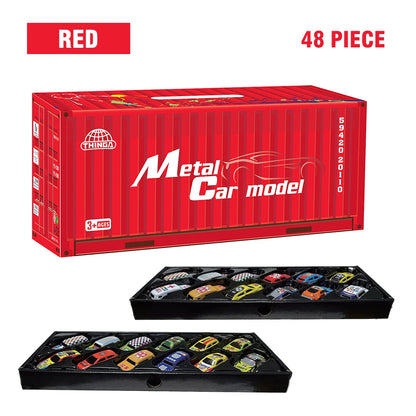 48 Pieces Mini Car Set Inertia Pull Back Cars for Boys Plastic Vehicle Model with Container Collection Toy Birthday Gift for Kid