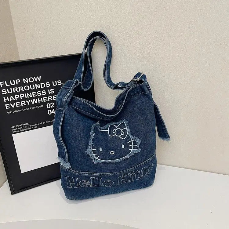 Sanrio Hello Kitty 2025 Denim Tote / Underarm Bag (Large Capacity, Korean Style)