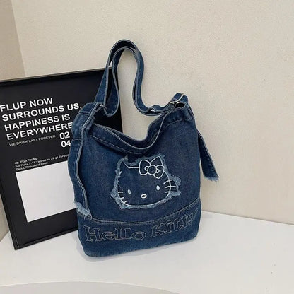 Sanrio Hello Kitty 2025 Denim Tote / Underarm Bag (Large Capacity, Korean Style)