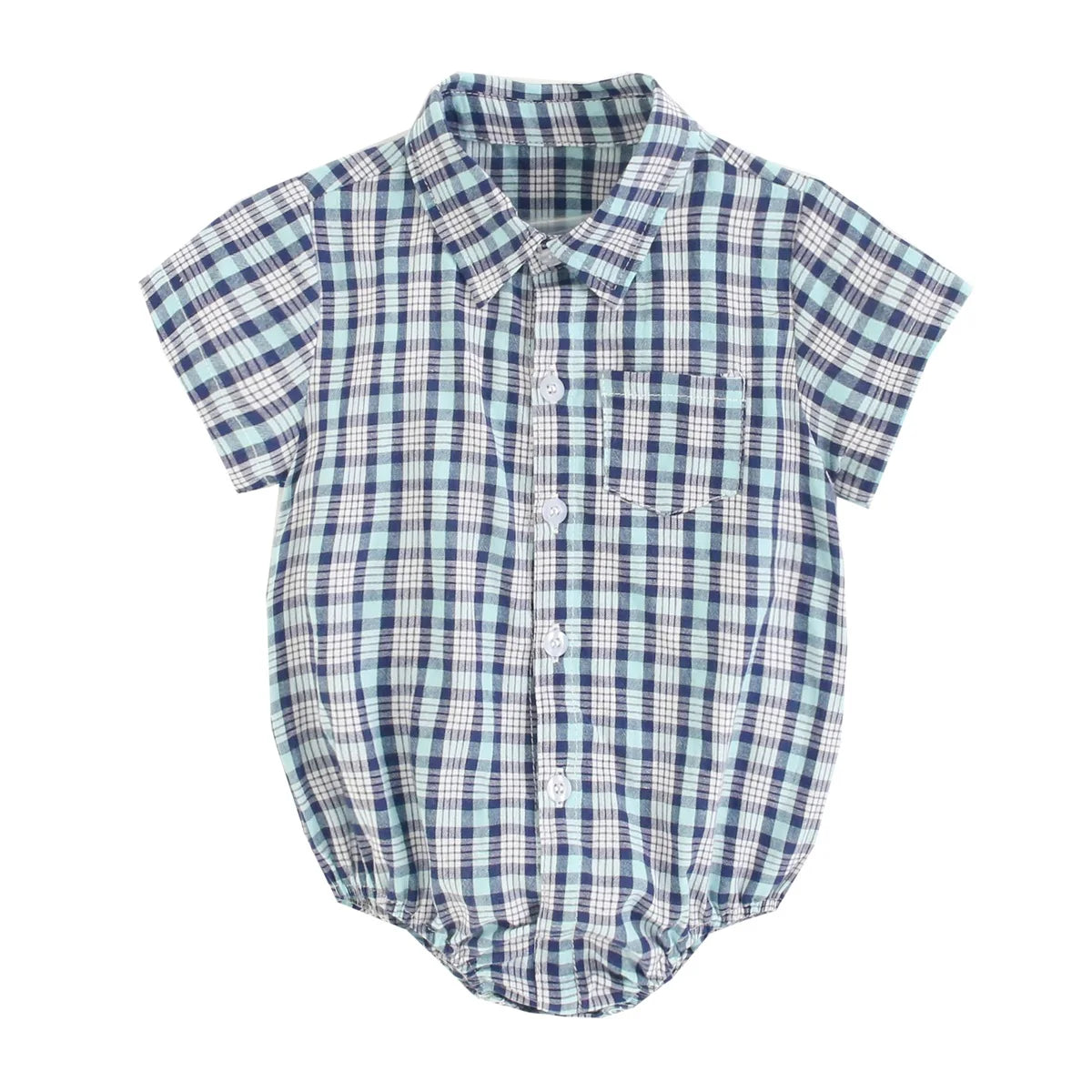 Baby Boys Bodysuits Short Sleeve Plaid Cotton