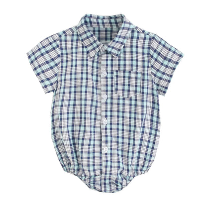 Baby Boys Bodysuits Short Sleeve Plaid Cotton