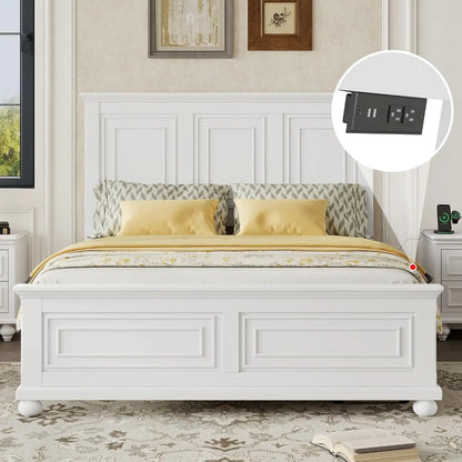 King Farmhouse Wood Bed Frame with Tall Headboard & Footboard