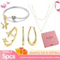 Pink Heart Bracelet Set 925 Silver Original Flower Ring Butterfly Earrings & Gift Box For Women Wedding Jewelry Best Wish 5pcs