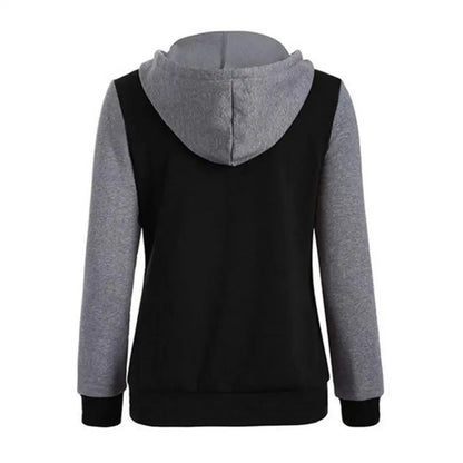 Drawstring Women Jacket Fall Winter Color Block Sports Hoodie Jacket Button Hooded Long Sleeve Hoodies Jogging Women Sweatshirts