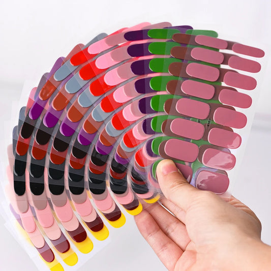 16‑Piece Semi‑Cured Gel Nail Wrap Set – French Pure Color UV Gel Polish Strips, Long‑Wear Nail Extension Decals