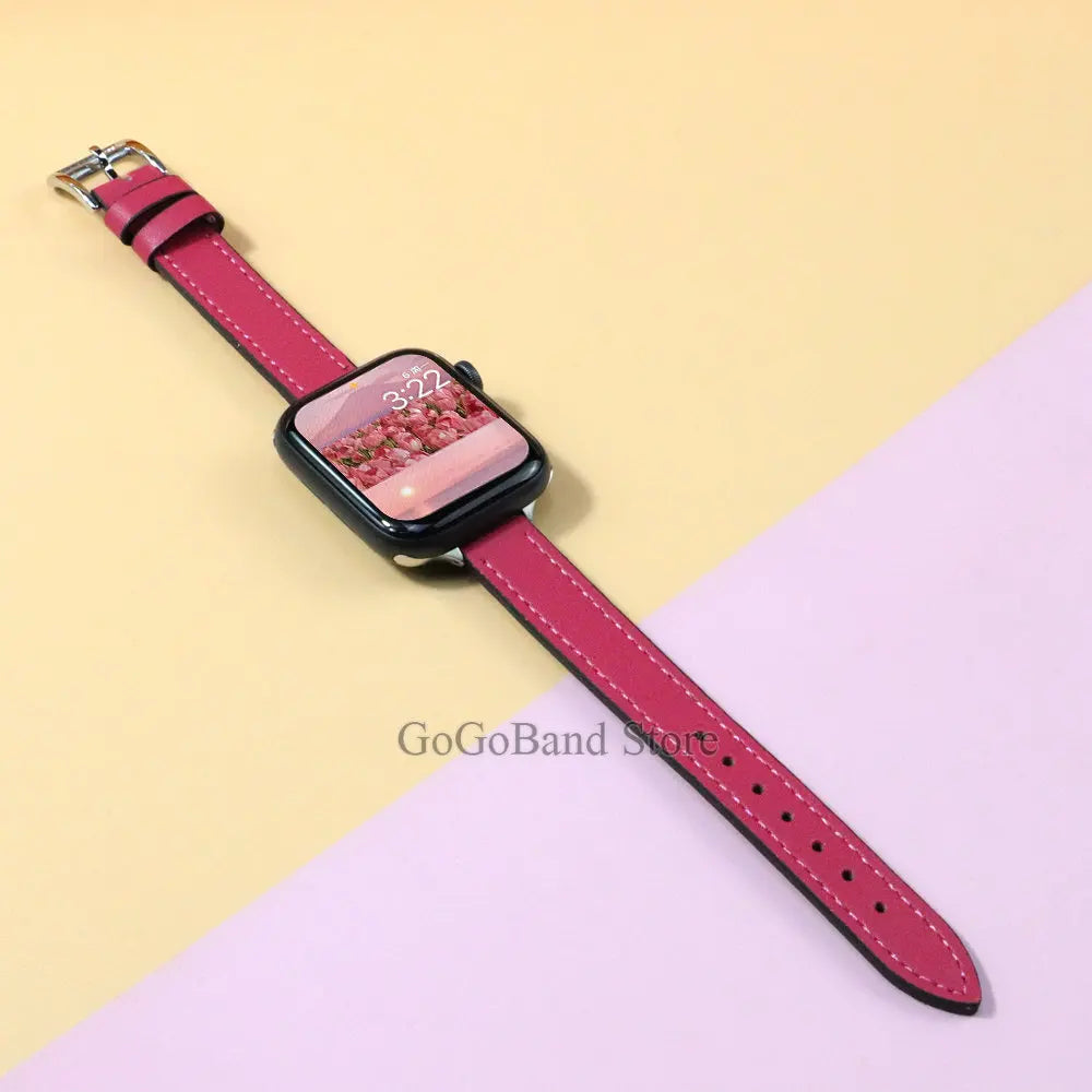 Slim Leather Strap for Apple Watch Band 49mm 45mm 44mm 42mm 41 38 40mm Woman Bracelet for IWatch Series Ultra 8 7 6 SE 5 4 3 2 1