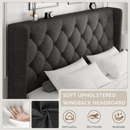 iPormis ull Size Platorm Bed e with Button Tuted board, Upholstered Bed e with Solid Wooden Slats, 8" Underbed Space, No Box Spr