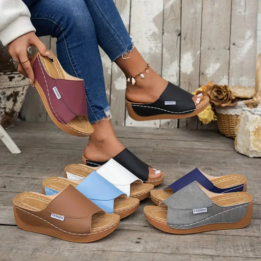 Women Wedge Slippers Summer Fashion Slippers Open Toe Breathable Sandals Comfortable Buckle Woman Shoes Slides Women