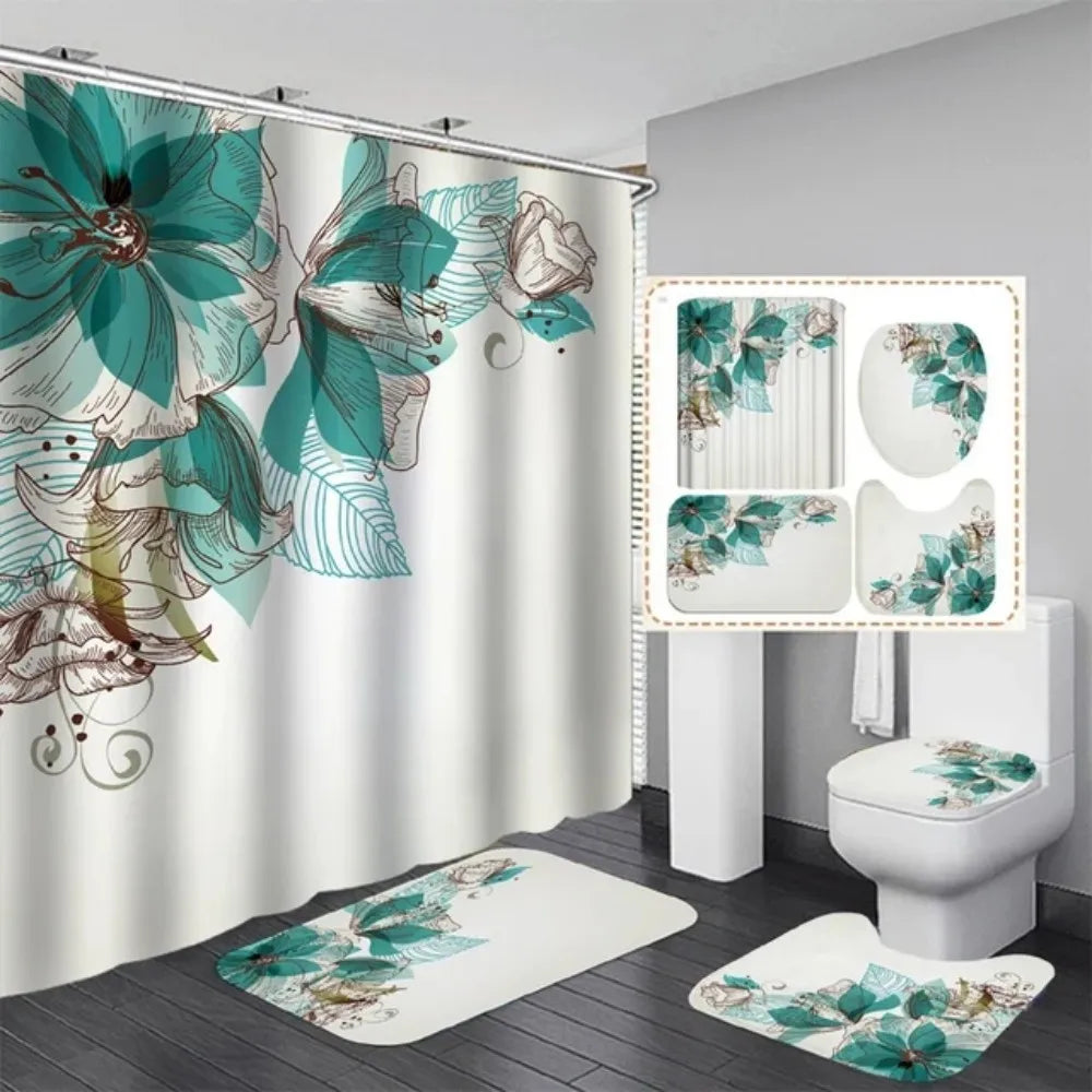 Purple Rose Shower Curtain Polyester Bath Curtain Set 3D Print 180x180 Bathroom Curtain Colorful Flowers Home Decor Dropshipping