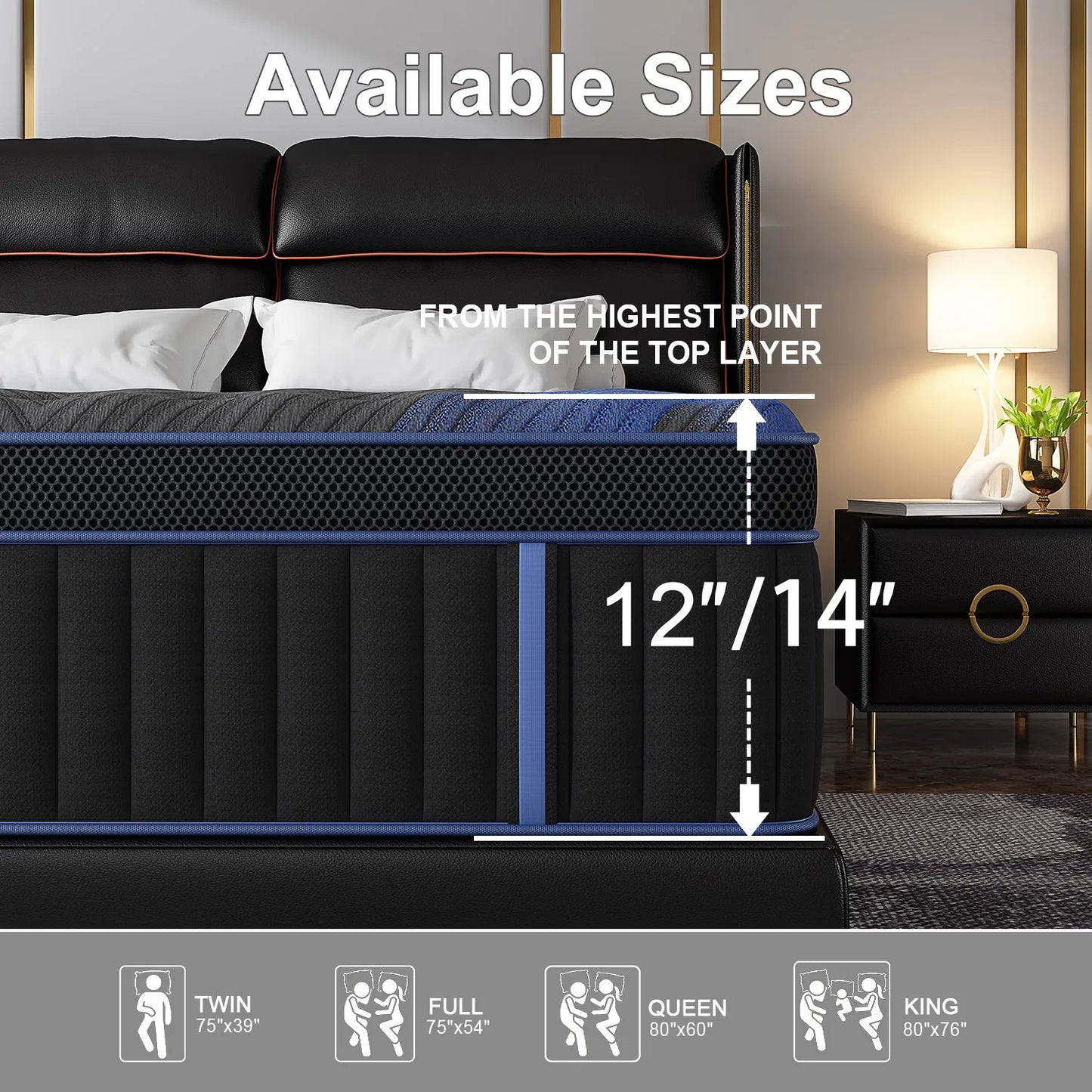 Hybrid Memory Foam Mattress — 12/14" Bed‑in‑Box