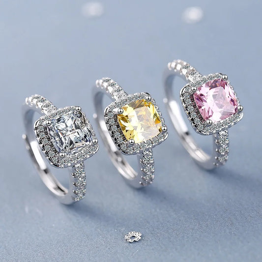 925 Sterling Silver Ring Fashion Pink Zircon High Quality For Women Rings Wedding Fine Jewelry Accessories Party Gift