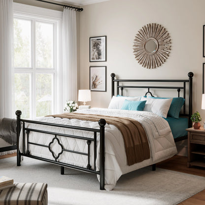 HOOMIC 14" Metal Platform Bed Frame – Vintage Victorian Wrought Iron Headboard & Footboard